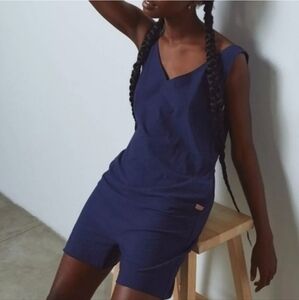 NEW Lunya Cool Short Romper Size L Blue Sleeveless V-neck